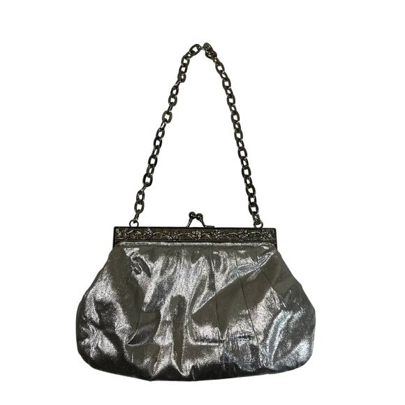 Vintage style silver clutch with chain and rhinestones-in EUC - Picture 1 of 5